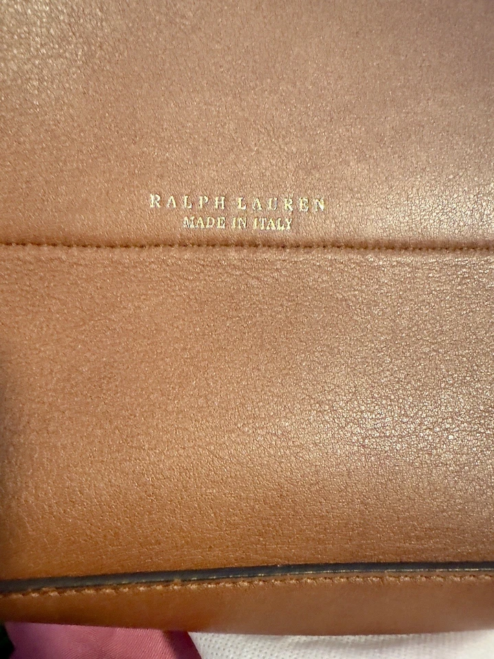 Auténtico Bolso de Mano Ralph Lauren Hecho en Italia Gamuza y Cuero Rayas Diagonales Foto 2 de 4