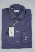 Men Eton Blue Signature Twill Shirt Slim Fit Single Cuff Size 40 15 3/4