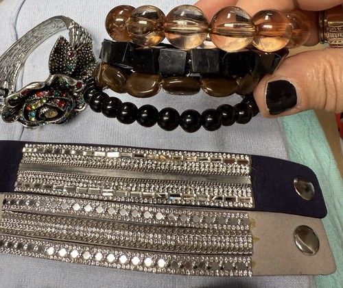 Fashion jewelry bracelet bundle chunky rhinestone brown leather Lucky Brand - Picture 5 of 6