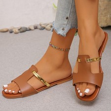 Women's Casual Flat Slide Sandals Open Toe Cutout Lightweight Summer Beach Shoes