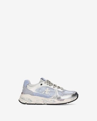 Premiata Women s Blue Perforated Leather Sneakers Silver Art Mased 8205