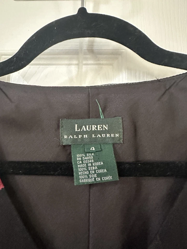 Vintage Lauren Ralph Lauren Dress Y2K Silk Chiffon Floral Slip Ruffle Size 4 - Image 2 of 4