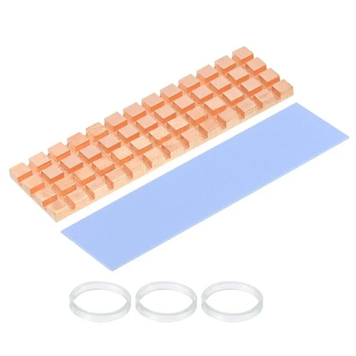 Copper Heatsink 70x20x3mm W Thermal Pad Rubber Ring for M.2 SSD Memory 1 Set