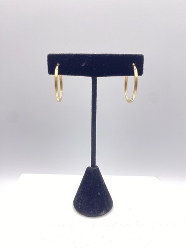 14k Yellow Gold Hoop Diamond Cut Earrings 1" Etched Signed .85g Lightweight - 第 2/24 張圖片