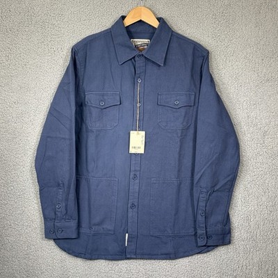 Schott NYC Navy L Brushed Cotton Flannel Twill Work Shirt Overshirt $125