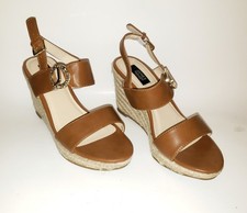 Jones New York Isotta Brown Faux Leather Platform Espadrille Wedge Sandals 7 M