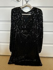Karl Lagerfeld Paris Black Sequin Mini Dress Size 12 Long Sleeve V-Neck