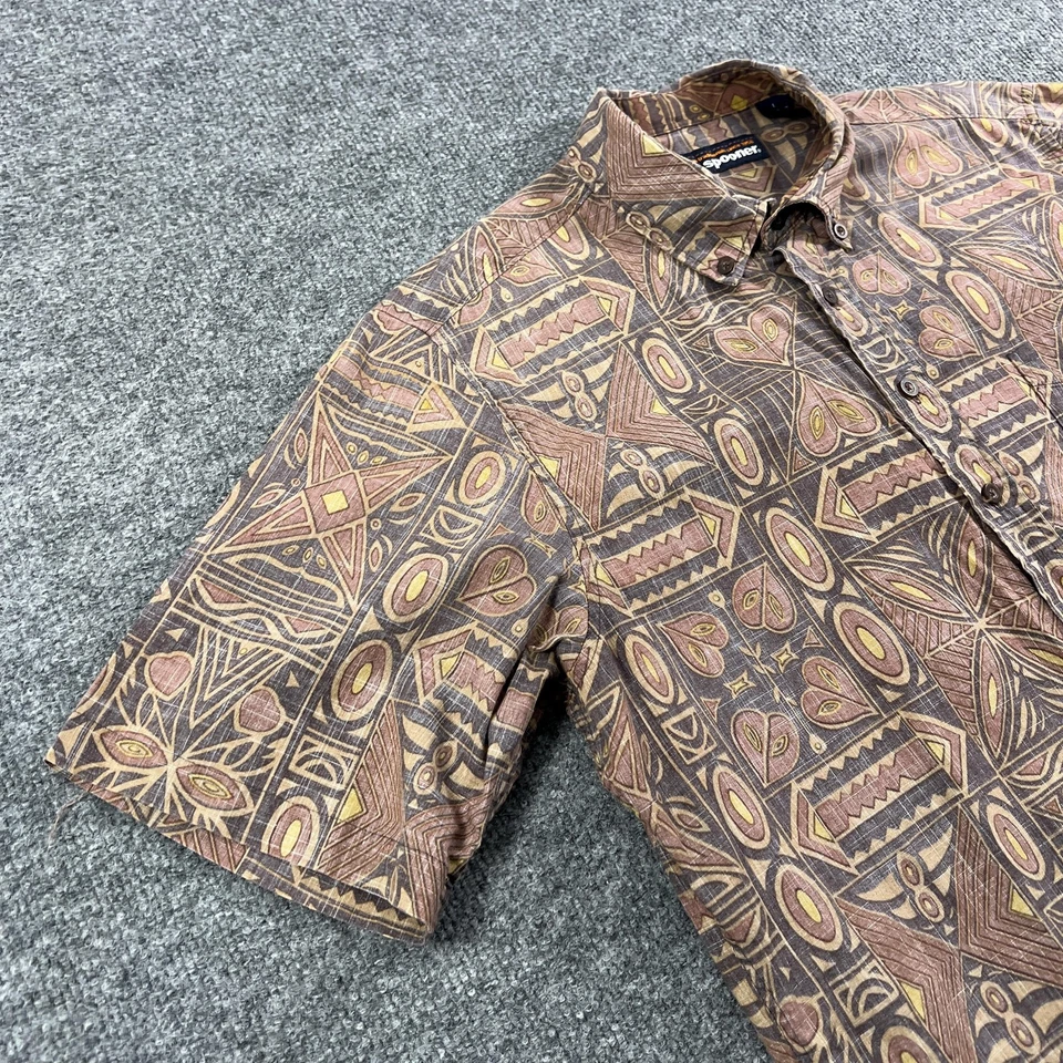 Reyn Spooner Shirt Mens Large Brown Hawaiian Aloha Cotton Linen Button Reverse - Image 4 of 4