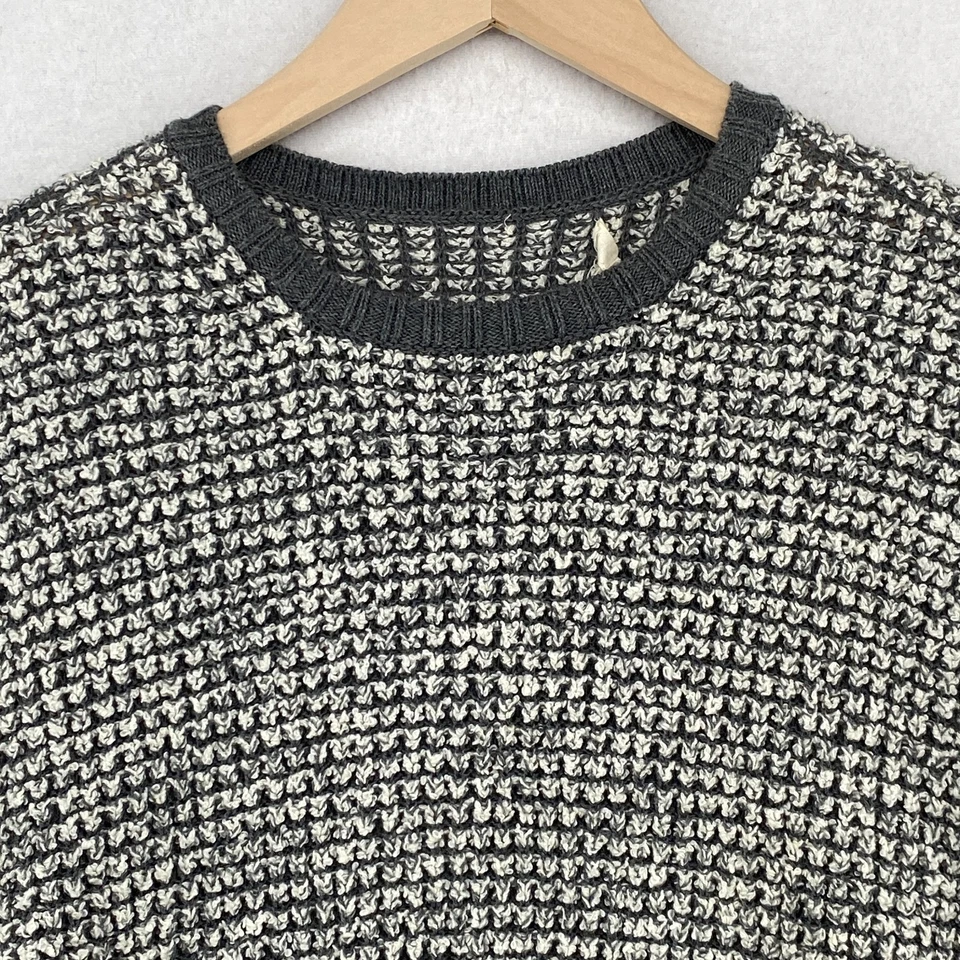 EILEEN FISHER 毛衣 XS 有机棉毛圈华夫格方格套衫黑色白色 — 第 4/4 张图片