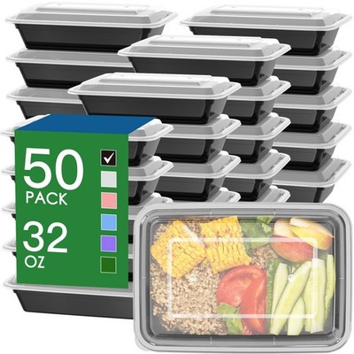 50 Pack (100-Piece) 32 oz Meal Prep Containers Reusable with Easy Open Lids, ...