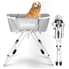 Dog Bath Tub Portable 5 Adjustable Wash Station Grey W/ Pockets & Drain System