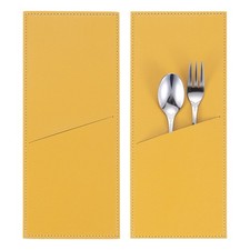 2 Pezzi Borsa Portacoltelli Manicotto Posate in Pelle per Tavolo da Pranzo, Giallo
