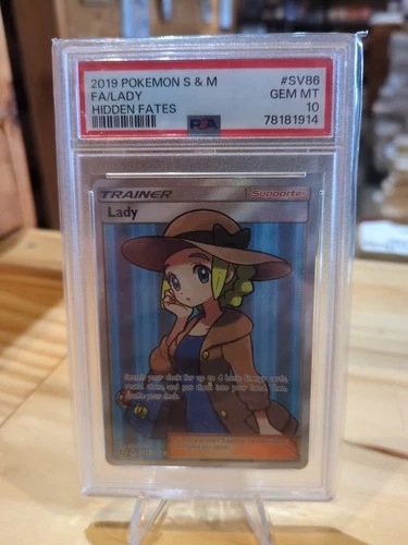 PSA 10 Pokémon TCG Trainer Lady, Hidden Fates, Shiny Holo Rare Card SV86/SV94