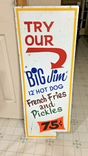 VINTAGE METAL SIGN FOOD CART RESTURANT SIGN BIG JIM HOT DOG SIGN RARE SIGN
