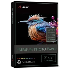 Premium Photo Paper Satin 5x7 72lb for Inkjet Printers 50 Sheets, Single Sided