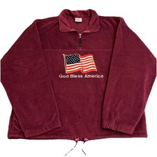 XNT Vtg Maroon Fleece Embroidered God Bless America Flag Sweatshirt Size XL
