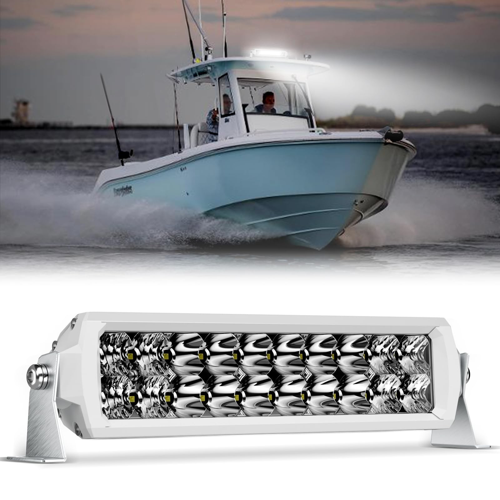 Marine Light Bar 12 Inch Double Row White LED for Boat Truck