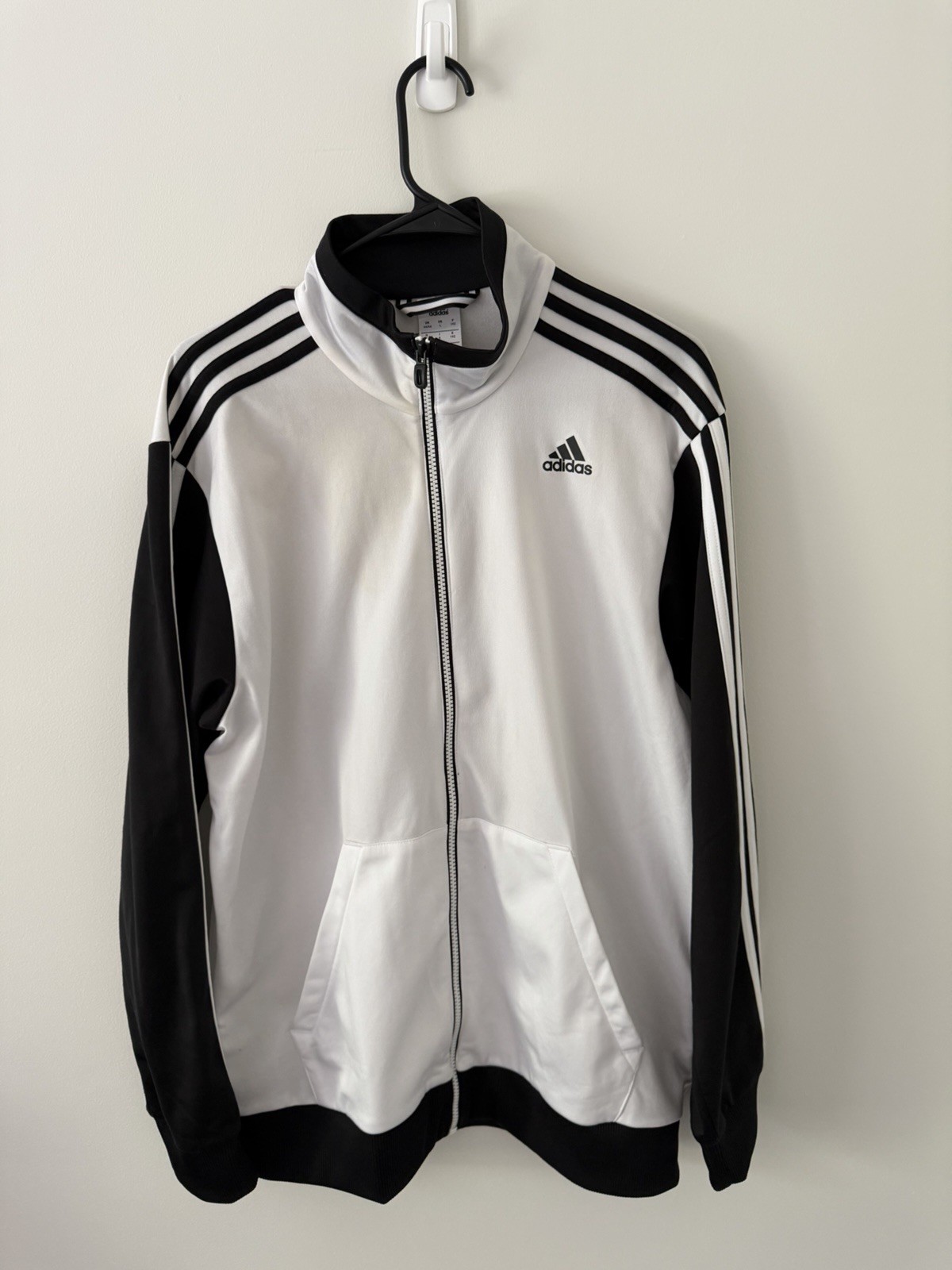 Adidas Men’s Track Jacket Black White Full Zip 3 Stripe Athletic Jacket Size L