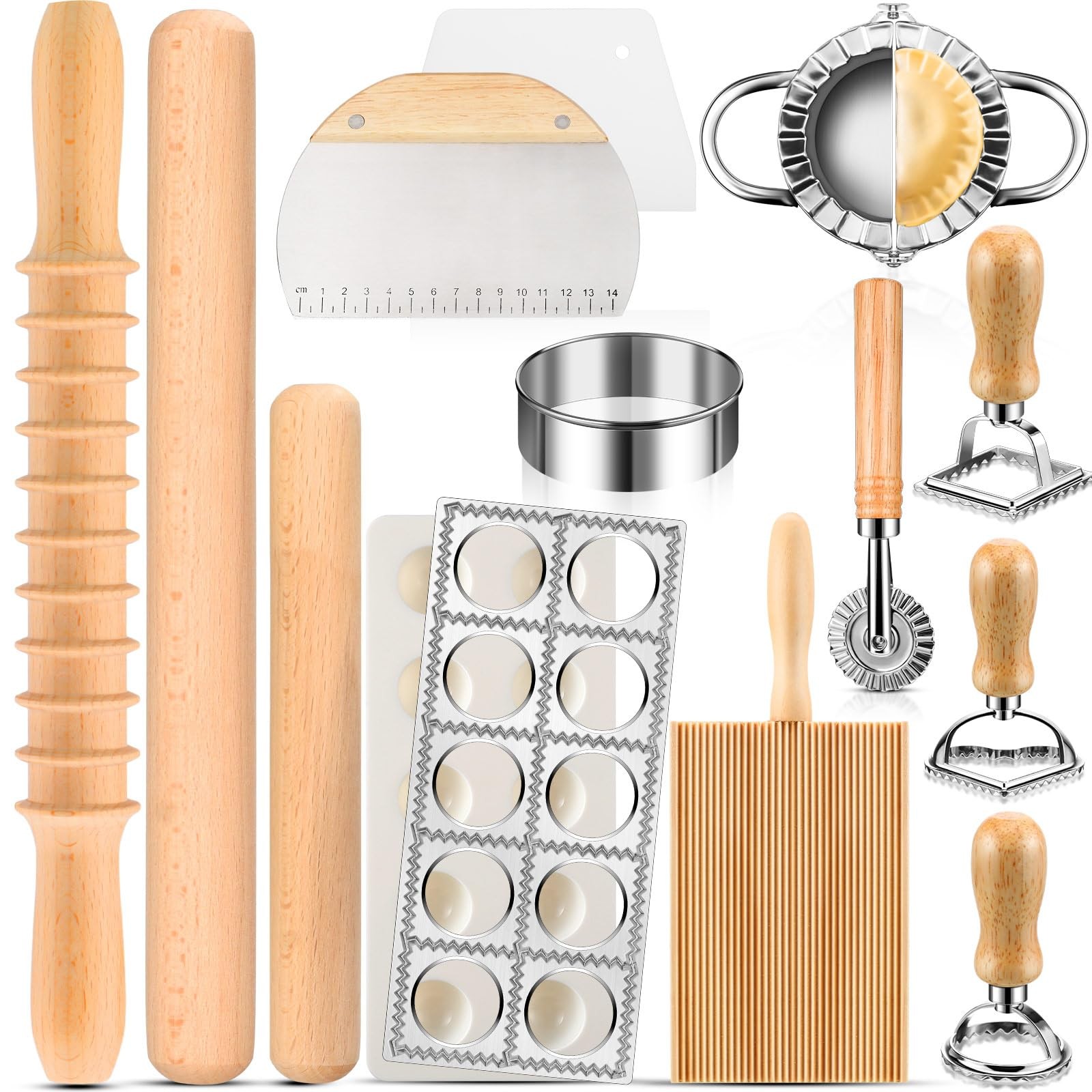 Juego de herramientas para hacer pasta de 14 piezas, juego de moldes para raviolis, máquina de raviolis con rodillo...