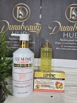 3 in 1. Lumine Carrot Body lotion, serum + exfoliating Soap x1 bar AUTHENTIC
