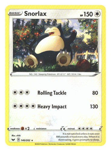 Snorlax 140/202 NM SWSH01: Sword & Shield Base Set