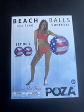 Set of 2 POZA USA Flag Confetti Beach Balls Luxurious Pool Float 16 x 16 inches