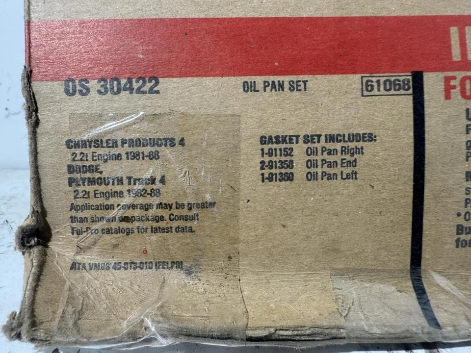Juego de juntas de cárter de aceite 81-87 Dodge Aries 2,2 L 4 cilindros sin pozo profundo Fel-Pro OS30422 Foto 3 de 3