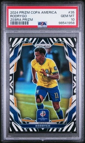 2024 Panini Prizm Conmebol Copa America 35 Rodrygo Zebra Prizm PSA 10 Brazil