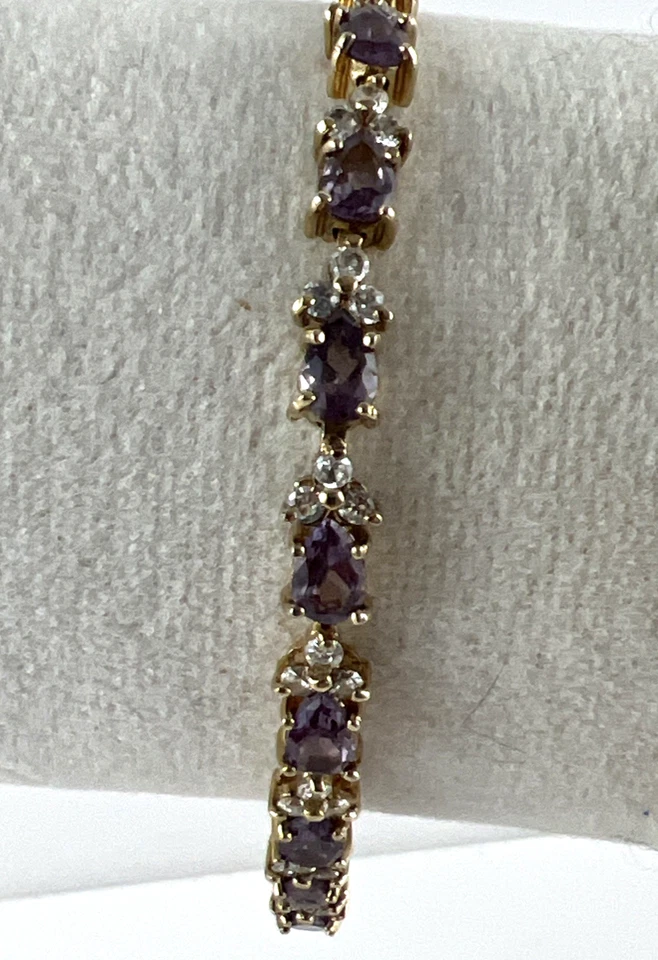 Винтажный дизайнерский браслет из чистого серебра с аметистом и фианитами DBJ 13 г - Изображение 2 из 4