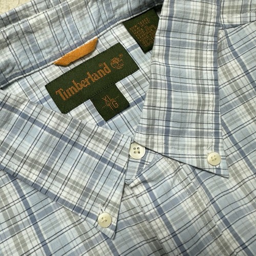 Hombre TIMBERLAND Manga Corta Algodón Azul Cuadros Camisa Informal XL - Imagen 7 de 12