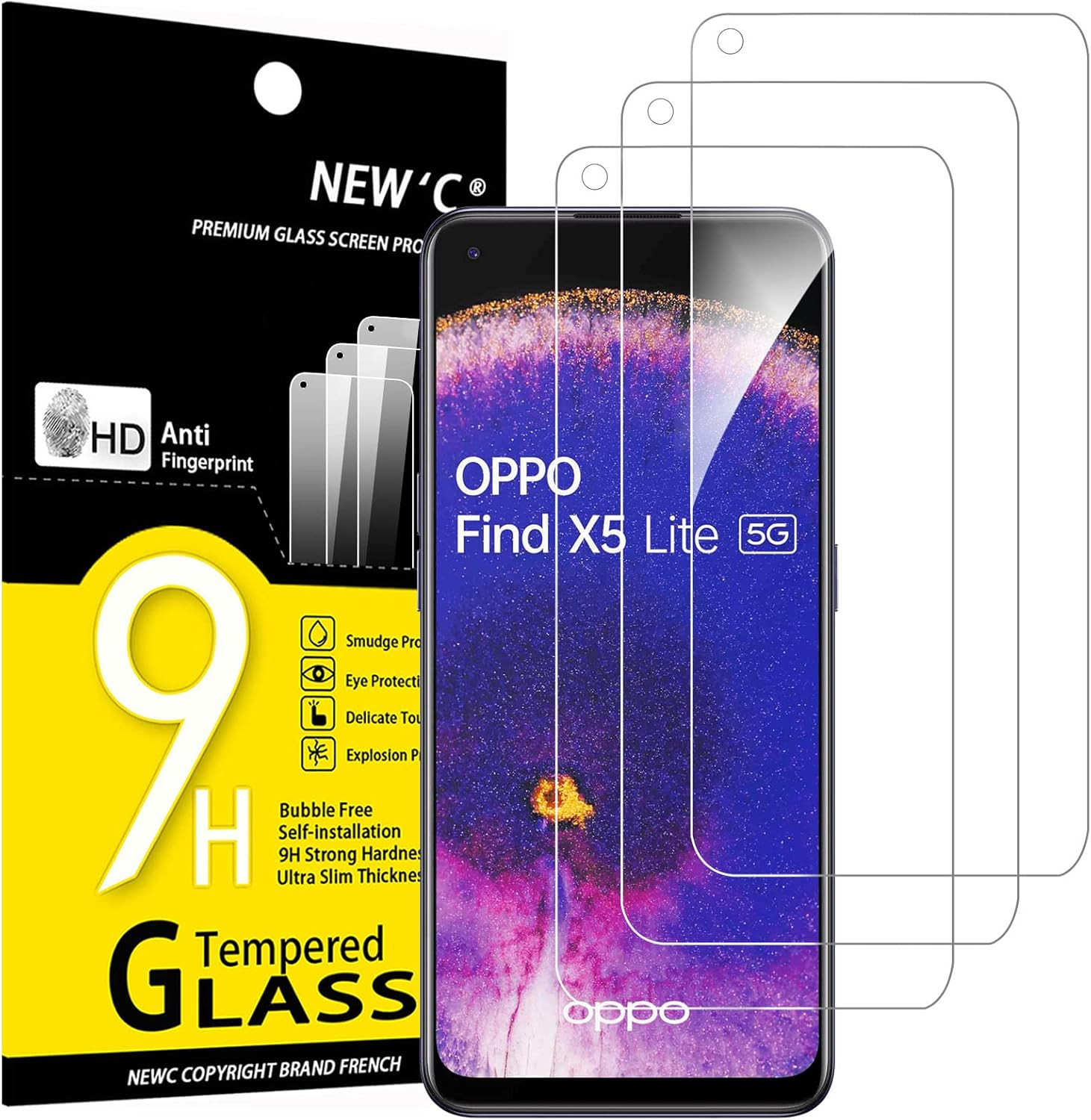 Комплект дисплеев 3er для Oppo Find X5 Lite, Hartglas 9H | Ultra-Klar, Anti-Kratz