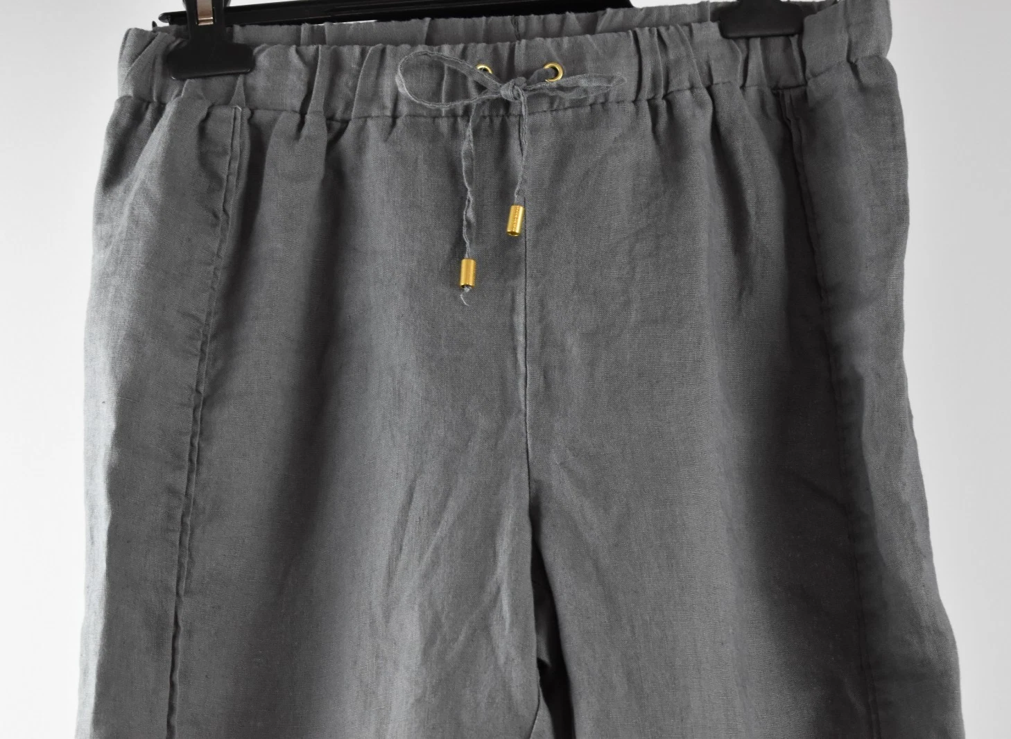 Ellen Tracy Size S Gray Linen Drawstring Elastic Light Casual Pants Flat Front