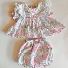 Vintage Cradle Togs Baby Dress  Bloomers Set 12M Embroidered Floral Ruffle Lace