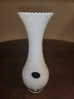Vtg Blown Lavorazione Arte Murano White Glass with spots, scallop rim Vase Italy