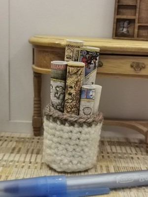 Dolls House Basket of Maps | 1:12th Scale | Handmade | Hand Crocheted