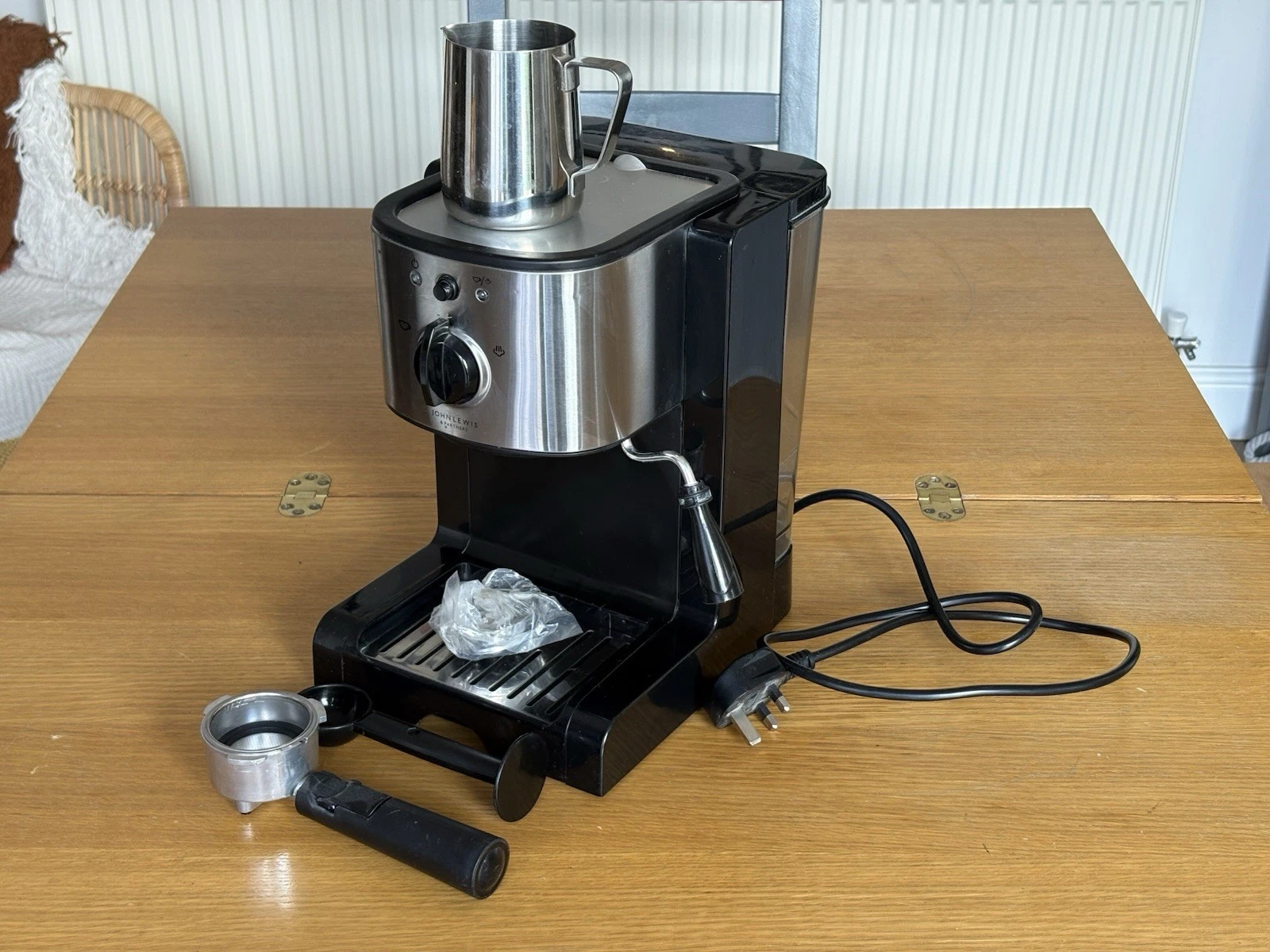 John Lewis and Partners Pump Espresso Coffee Machine with Milk Frother