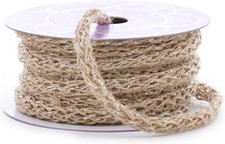 Burlap Soft Braid Cord Ribbon - 8mm x 10 Yards, Woven Natural Jute, Metallic Sil