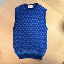 Vtg Pendleton Womens Sz M Sweater Vest Sleeveless Knit Virgin Wool Blue Polkadot