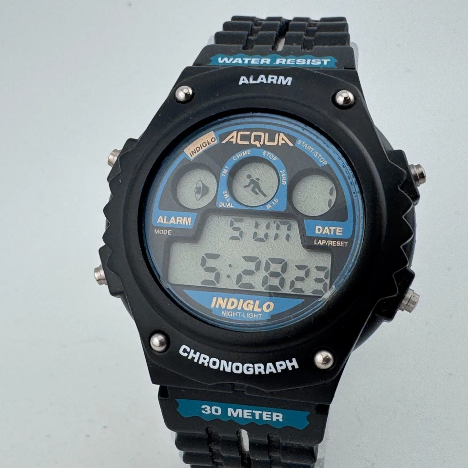 Винтажные мужские цифровые кварцевые часы Acqua от Timex 30 м черный будильник хронограф новый аккумулятор - Изображение 2 из 4