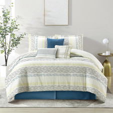 King Comforter Set, 7-Piece Geometric Bedding  Curtains
