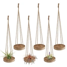 6 Pcs Hanging Wooden Air Plant Holder - 3" Round Airplants Live Hanger with J...