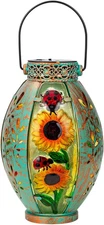 Sunflower Solar Lanterns Outdoor Waterproof Hanging Decorative Glass Metal LED