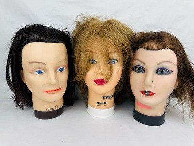 Cosmetology Mannequin Lot of 3 Head Hair Styling Training Burmax Brown Boy Girl