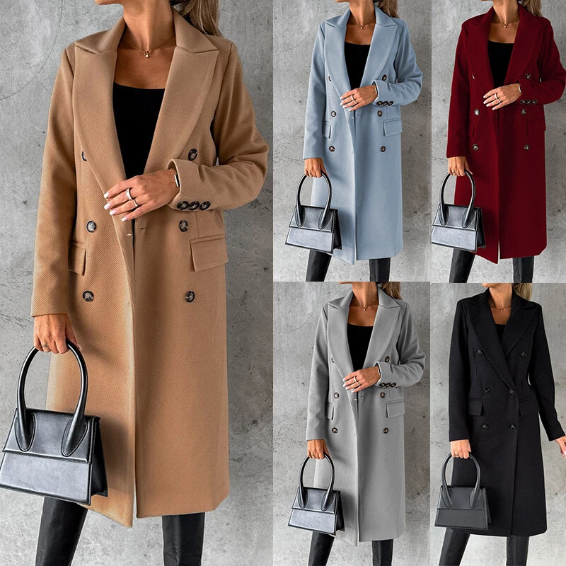 Jacket Women, Womens Double Breasted Long Trench Coat Elegant Casual  Classic Lapel Windbreaker Overcoat with Pockets Outerwear Coat Women