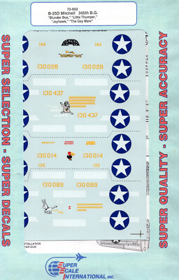 Super Scale Decals 1/72 B-25D Mitchell 345th BG  New Sealed 72-692