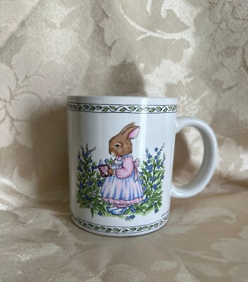 Susan LaBelle 1986 Coffee Tea Mug Cup Spring Collection Girl Rabbit in Pinafore 