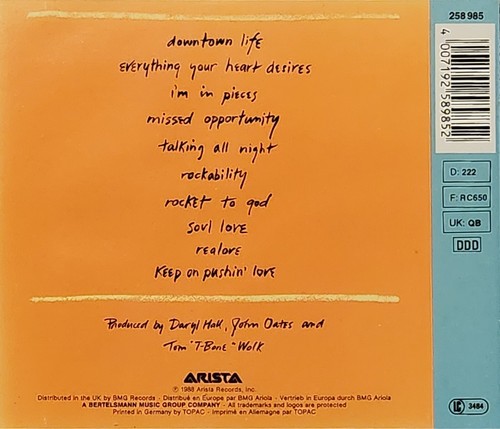Ooh Yeah! by Daryl Hall & John Oates CD (BMG, 1988) Free Post - Picture 3 of 3