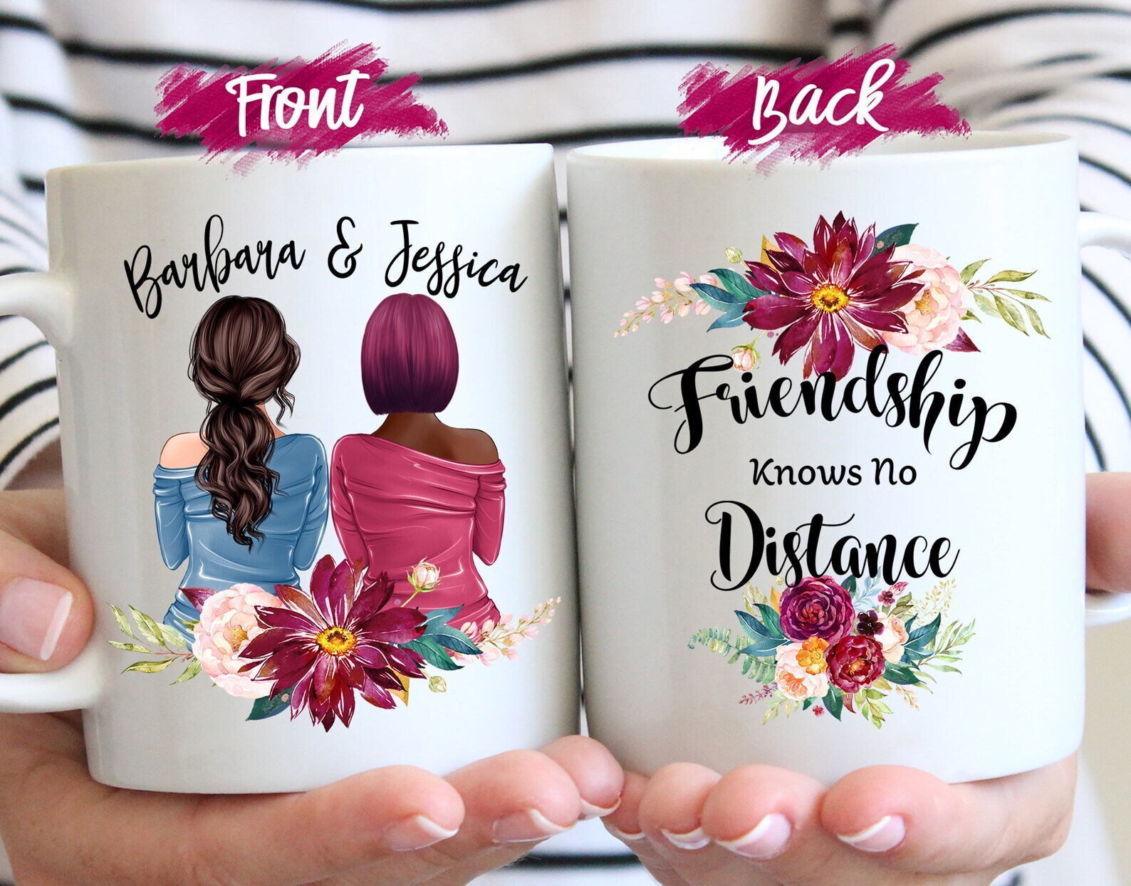 Friendship Knows No Distance Custom Best Friends Forever Mug Long Distance Mug