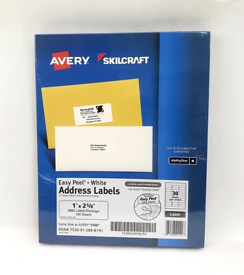 Avery 5160 Easy Peel Labels for Laser Printer 1''x2-5/8'' 3000/box NEW Sealed