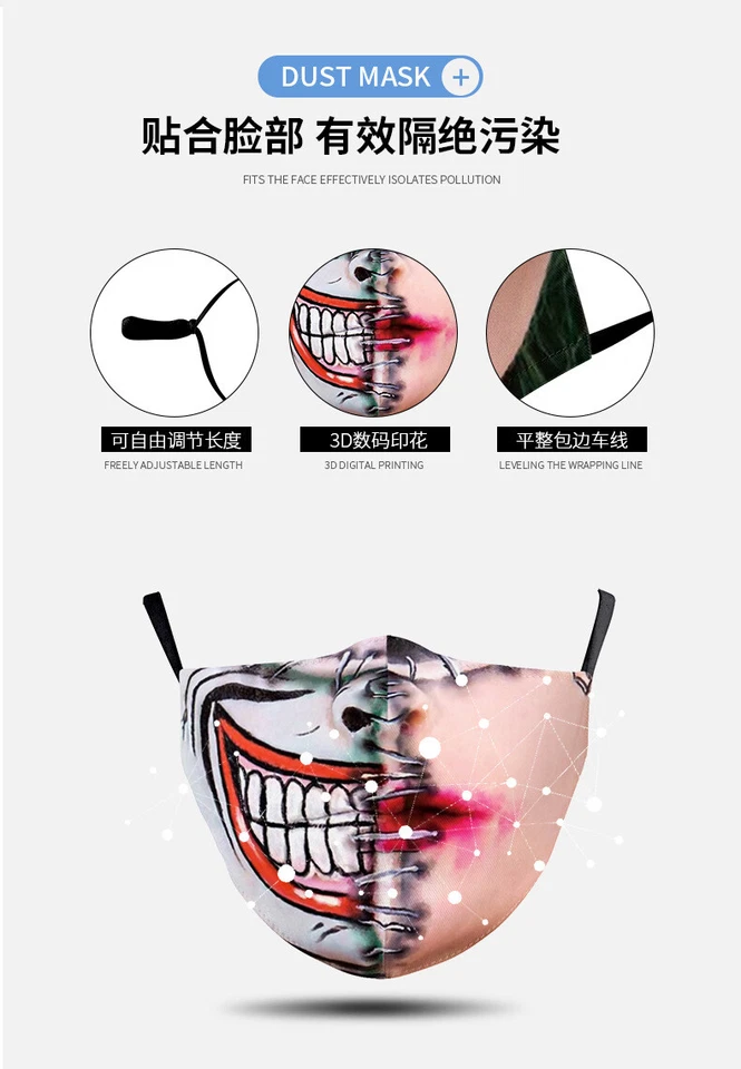 Adult Unisex Adjustable Horror Monster Mouth Face Masks Protective 3D Facemasks - Image 3 of 4